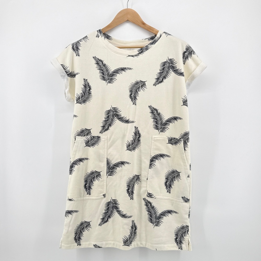 Lou &‎ Grey Women's Palm Leaf Print Knit Terry Dress Cream Medium Pockets